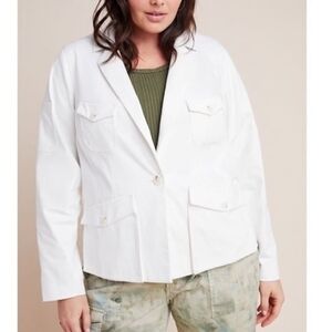 ANTHROPOLOGIE Jacket NEVE Blazer Utility White Cotton Twill Pockets SIZE 0 $148